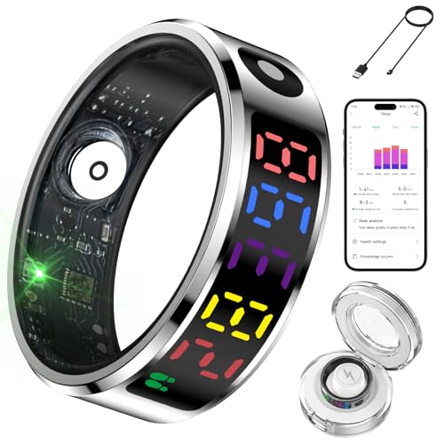 Hivisuals Smart Ring for Women Men with Color Screen,Fitness Tracker with Time Display/Heart Rate/Blood Oxygen Monitor/Sleep Tracker, IP68 Waterproof Health Rings for iPhone or Android (#11)