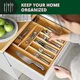 Luxury Bamboo Kitchen Drawer Organizer - Silverware Organizer - Utensil Holder and Cutlery Tray with Grooved Drawer Dividers for Flatware and Kitchen Utensils (9 Slot, Natural)