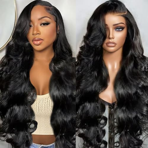 30 Inch Body Wave Lace Front Wigs Human Hair Can Last 6-9 Months 200 Density Virgin Real Human Wig 13x6 HD Lace Front Wigs Human Hair Pre Plucked Tangle-Free Natural Black for Women