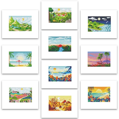 PeakLuv 10pcs Small Diamond Art Kits Small Diamond Painting Kits, Sunrise & Sunset Landscape Mini Diamond Art Kits for Beginners, Square Drill Mini Gem Painting 1-Hour Painting for Home Desktop Decor