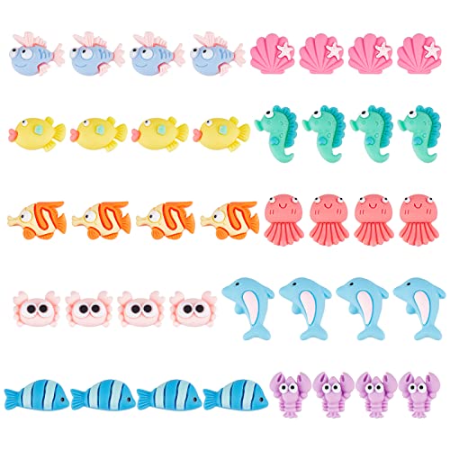 SUNNYCLUE 100Pcs 10 Styles Ocean Resin Animal Cabochons Large Shell Sea Horse Lobster Dolphin Cabochon Resin Flatback Beads Summer Hawaii Charms for Embellishments Flat Back Scrapbooking Decor