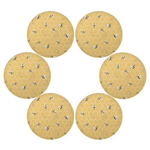Round Placemat Set of 6 for Dining Table Yellow Honeycomb Bee Pattern Place Mat Heat Resistant Kitchen Table Mat for Party Home Decor Everyday Use Washable