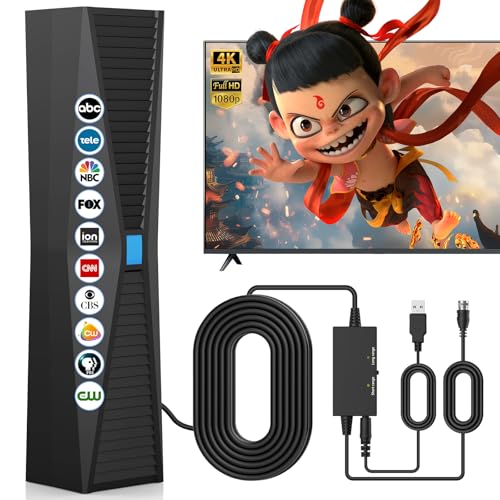 2025 Antenna for Smart TV for Local Channels,TV Antenna Indoor for Long Range Reception, Digital Antenna for Easy Installation and All Smart/Old TVs, Supports 4K 1080P HD VHF UHF
