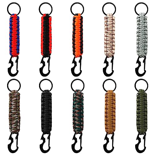 Jipaziy 10 PCS Paracord Keychain with Carabiner Clips, Lanyard Paracord Keychain with Carabiner with Bottle Opener for Outdoor Camping Hiking, 10 Colors
