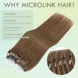 Hairro Micro Link Human Hair Extensions Micro Ring Loop Remy Hair Piece Beads Cold Fusion Stick Tipped Hair Fish Line Straight Real Hair Extension For Women 16 inch 50g 100 Strands #06 Light Brown