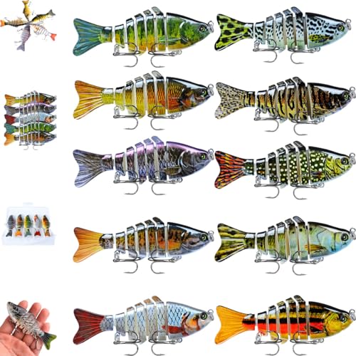 Probero Fishing Gear Bionic Swimming Bait,3D Realistic Fish Lure with Enhanced Action - Superior Treble Hooks for Bass Fishing - Ideal for Freshwater & Saltwater Bait (10 Pcs+A+G)