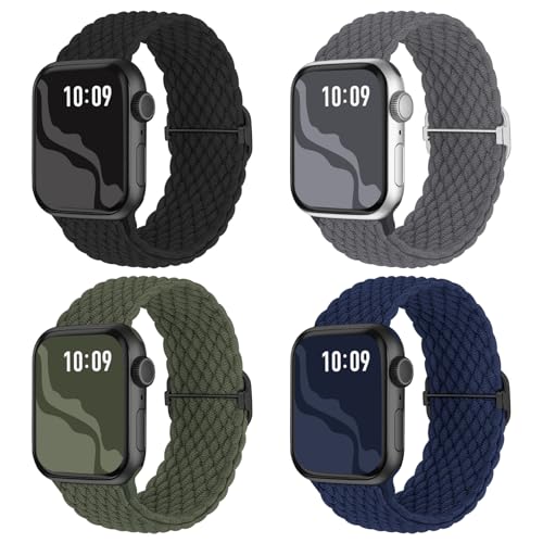 Braided Stretchy Solo Loop Compatible for Apple Watch Band 38mm 40mm 41mm 42mm 44mm 45mm 46mm 49mm for Women Men, Nylon Elastic Straps Wristbands for iWatch Series 10 9 8 7 6 SE 5 4 3 2 Ultra Ultra 2