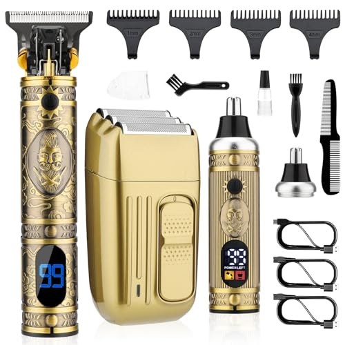 Saoilli Professional Hair Trimmer for Men,Hair Clippers Nose Hair Trimmer Shaver Set,Cordless Barber Clippers,T-Blade Beard Trimmer Electric Shaver Razor for Men Haircutting Grooming Kit