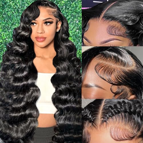 Smabuity 13x6 Body Wave Lace Front Wigs Human Hair Pre Plucked HD Transparent Lace Frontal Wigs Human Hair 180% Density Glueless Human Wigs with Baby Hair for Women 26 Inch