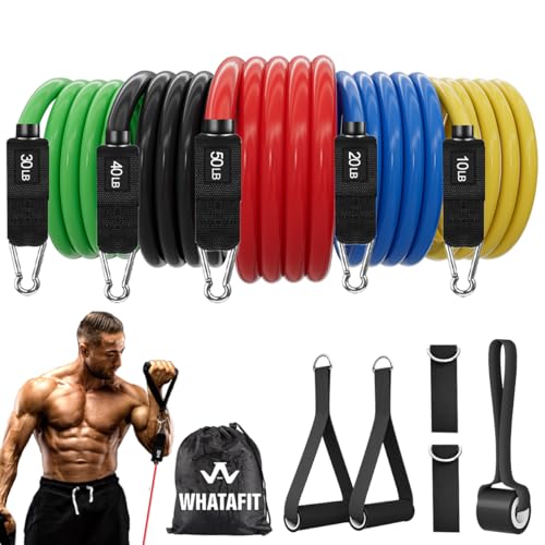 WHATAFIT Resistance Bands, Exercise Bands，Resistance Bands for Working Out, Work Out Bands with Handles for Men and Women Fitness, Strength Training Home Gym Equipment