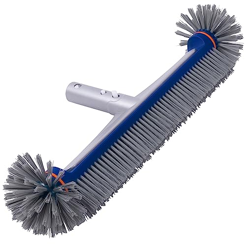 POOLAZA Pool Brush,360 Degree Pool Brush Head for Inground Pools/Above-Ground Pool,Heavy Duty Pool Brushes for Cleaning Pool Walls/Floors, Pool Scrub Brush with Premium Bristle& Aluminum Handle&Back