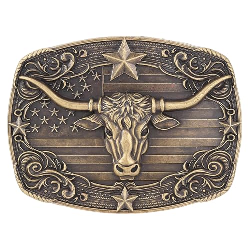 HLYMPONY Cowboy Belt Buckle for Men Vintage Western Cowgirl Rodeo Longhorn bull Belt Buckles (Bronze Longhorn)