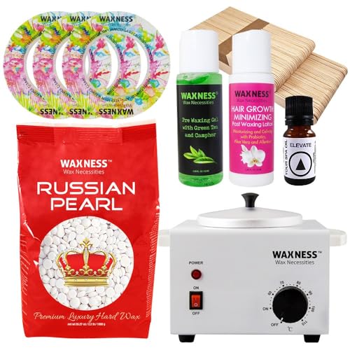 Waxness Aromatherapy Russian Pearl Stripless Waxing Kit with 35.27 oz / 1 kg Wax Bag