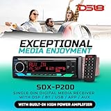 DS18 SDX-P200 Digital Media Receiver Single Din, Car Stereo Radio DSP, High Power 4 x 60 Watts, APP, Bluetooth Audio and Calling, Aux Input, USB, Mechless, AM/FM, 3V + 3.5V Subwoofer