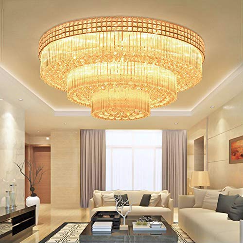 MoreChange 31.5inch Modern Rose Gold Crystal Chandelier for Dining Room Luxury Ceiling Lamp Flush Mount LED Ceiling Light Fixture Pendant Lamp with Remote for Dining Room Bathroom Bedroom Livingroom