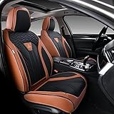 FLORICH Leather Seat Covers, Seat Covers Full Set, Car Seat Protectors 5 Seats,Automotive Seat Covers Fit for Most Cars Trucks-Brown&Black