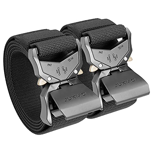 JUKMO Tactical Belt, 2 Pack Military Hiking Rigger 1.5" Nylon Web Work Belt with Heavy Duty Quick Release Buckle (Black+Black, Small-for Waist 30"-36" (Length 45"))