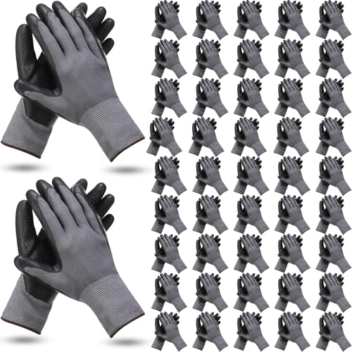 Jexine 50 Pairs Safety Gloves Men Garden Gloves for Men Women with Breathable Latex Coated and reliable Grip(Gray)