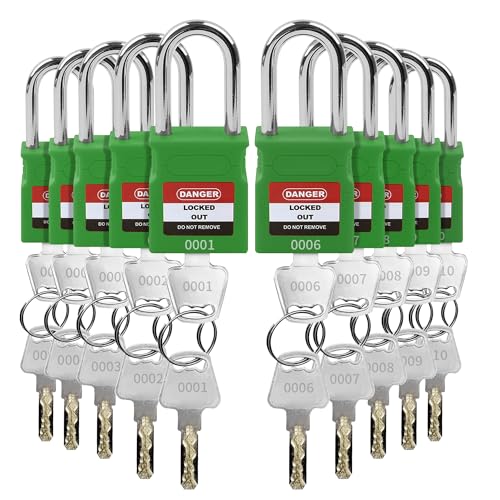 HiLKCO Lockout Tagout Locks - 10 Pack Green Loto Locks, Keyed Differ Padlock OSHA Compliant Lock Out Tag Out Lock, Safety Padlocks for Electrical Lockout Tag Out Kits