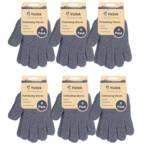 Yiclick 6Pairs Heavy Exfoliating Gloves,Body Scrub Exfoliator for Dead Skin Remover,Exfoliating Body Scrubber for Bath Shower Exfoliation,Exfoliate Sponge Loofah Washcloth Mitt Men Women