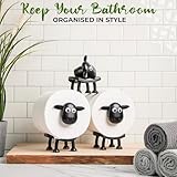 VELENTI Sheep Toilet Roll Holder - Funny Toilet Paper Holder Free Standing Bathroom Set - 3D Printed Black Sheep Loo Roll Holder - Hilarious Tissue Paper Roll Storage - Cute Bathroom Decor - Set of 3