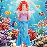 iTVTi Little Girls Mermaid Costume Princess Dress Up Ariel Outfits with Accessories Wig Birthday Party Halloween Cosplay, Blue, 4-5 Years(Tag 120)