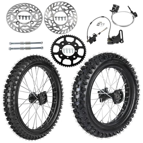 YC Yier Front 70/100-17 inch and 90/100-14 in Rear Wheel Tire with Rim 15mm Bearing & Brake Assembly Kit 420 53T Sprocket for Dirt Pit Bike Taotao Apollo SSR 110cc 125cc 140cc 150cc KX85 YZ85