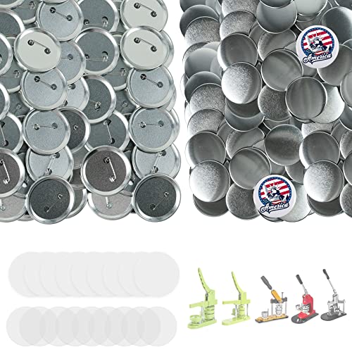 Onemorello 200 Sets Button Maker Supplies, 58mm / 2.28 inch Button Supplies Buttons Parts, (Approx. 2.25 inch) Metal Blank Badge Parts with Blank Paper for Buttons Maker Machine Pin Maker Press