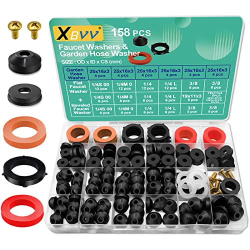 XBVV 158 Pcs Faucet Rubber Washers and Garden Hose Gasket Assortment Kit for Assorted Outdoor Faucets Stem Worn and Plumbing Garden Shower Hose Washer Seal Repair