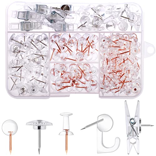 Utron 235 Pcs Push Pins Set, Thumb Tacks, Tacks, Push Pins for Bulletin Board, Wall, Cork Board, Clear Thumb Tacks (5 Style)