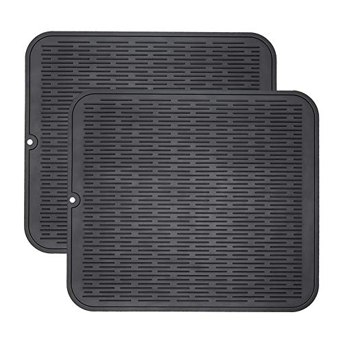 ZLR 2 Pcs Silicone Dish Drying Mats for Kitchen Counter, Eco-Friendly Fast Dry Dish Mat, Easy Clean Multi Usage Drying Matt, Heat Resistant Trivet, 16" x 18" XL, Black