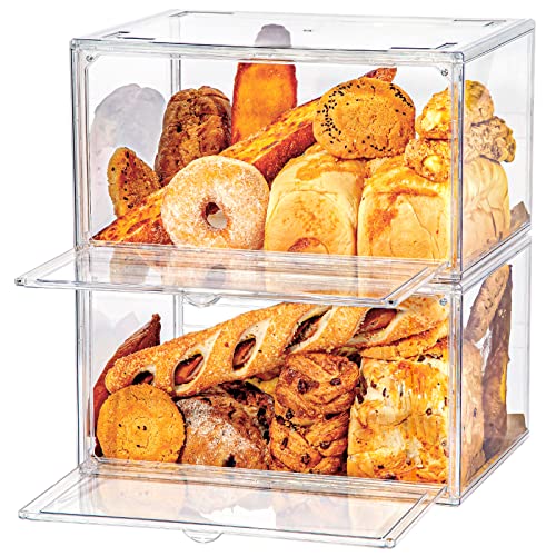 GROPKNIO 2pcs Large Bread Box Kitchen Countertop upgraded - Large Capacity Transparent Bread Rack Storage Box， 20 Sheets of Greaseproof paper-Stackable Double-Layer Bread Pantry Storage Container