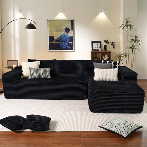 ovios 104" Cloud Sectional Couch with L-Shape Chaise,Modern Modular Sofa with Deep Seat, Upholstered Couches for Living Room Bedroom,No Assembly Required, Black (Plush Corduroy Fabric)