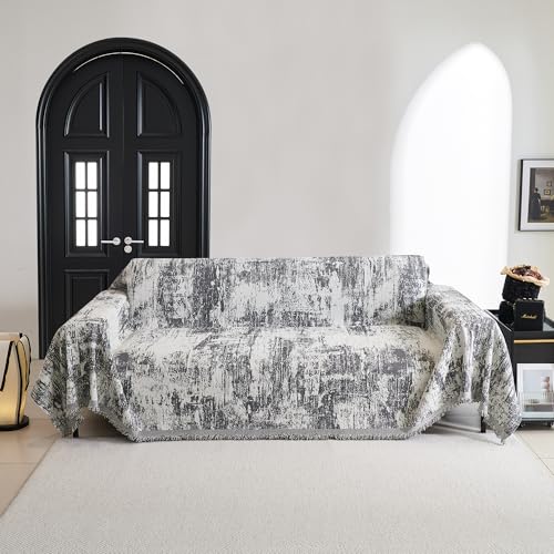 MYSKY HOME Sectional Couch Cover Deep Grey Abstract Geometric Sofa Covers for Sectional Sofa L Shape Chenille Couch Protector for Dogs Pets Couch Throw Cover Washable Durable for Home Decor, 71" X118"