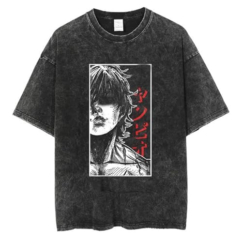 Anime Grappler Baki Hanma T Shirts Unisex Harajuku Streetwear Fashion Washed T-Shirts 100% Cotton Summer Clothes Casual Wear (Large,Dary-Grey)