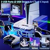 cocubal PS5 Stand,PS5 Cooling Station with Dual PS5 Controller Charger 3 Quiet Level Fan,3 USB Hub Fast Charge Drive 9 RGB Light Hard PS5 Slim Stand for Disc & Digital Console(Upgraded)