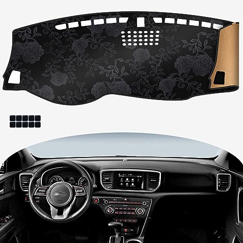 QUYDDC Dash Cover Fit for KI-A Sportage 2017-2022 | Anti-Glare, Sun Protection, Dustproof, UV-Proof | Dashboard Covers Interior Car Accessories - Black Patterned Flannel Fabric