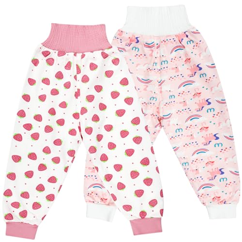 MooMoo Baby Waterproof Diaper Pants for Potty Training 2 Packs Nighttime Diaper Pants for Girls