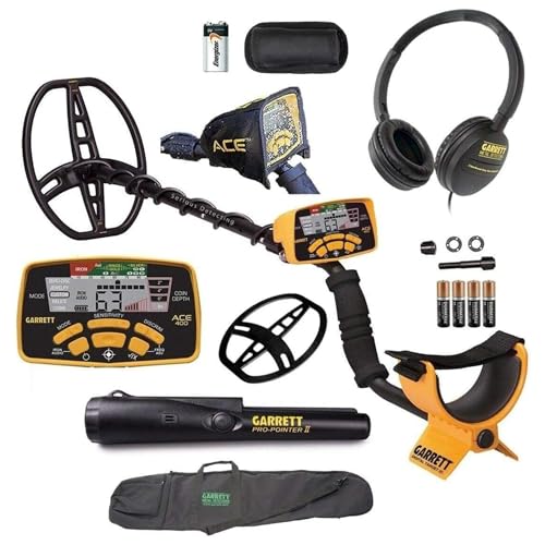 Garrett ACE 400 Metal Detector Bundle – Digital Target ID, Iron Audio, Adjustable Frequency, Includes Pro-Pointer II, Carry Case & Headphones