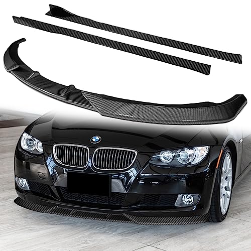 Q1-TECH, 9PCS Front Bumper Lip & Side Skirt Extensions Diffuser Compatible with 2007-2010 BMW 3-Series E92 E93 328i 328xi 335i 335xi, Front Lip Spoiler Body Splitter ABS (Painted Carbon)