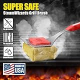 GRILLART Grill Brush Bristle Free. SteamWizards BBQ Replaceable Cleaning Head, Unique Seamless-Fit Scraper Tool for Cast Iron/Stainless-Steel Grates, Safe Barbecue Grill Cleaner-Red