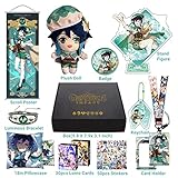 MOTAO Genshin Impact Box Kaveh Merch Set - Plush Doll, Poster, Pillowcase, Stand Figure, Bracelet, Badge, Keychain, Card Holder, 30 Lomo Cards, 50 Stickers(Venti)