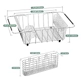 JAQ Dish Drying Rack in-Sink, 304 Stainless Steel Dish Drainer with Stainless Steel Silverware Holder Over Inside Sink-Adjustable 14.96" to 20.59" Maximium 13 Upright Dishes