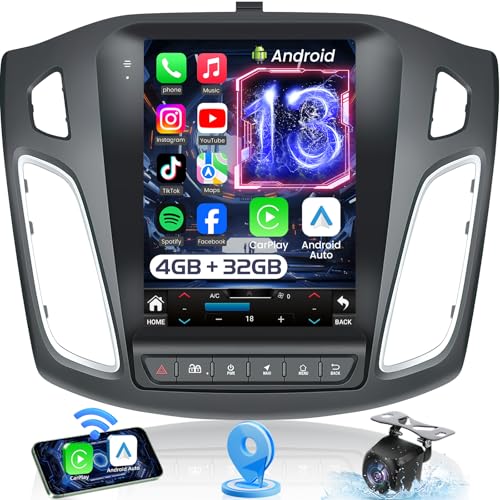 Car Radio for Ford Focus 2012-2018 : 8 Core 4G+32G Upgrade 9.7" 1024x768 IPS Touchscreen, Android 13 Stereo Support Wireless Carplay & Android Auto, 5GWiFi GPS FM RDS BT SWC Mic 1080P Backup Camera