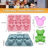 2 Pack Cute Bear Molds Silicone 6 Cavity 3D Cartoon Bear Themed Baking Mould Tray DIY Tool for Baby Shower Birthday Party Chocolate Cake Mousse Pastry Soap Crayons Cupcake Topper