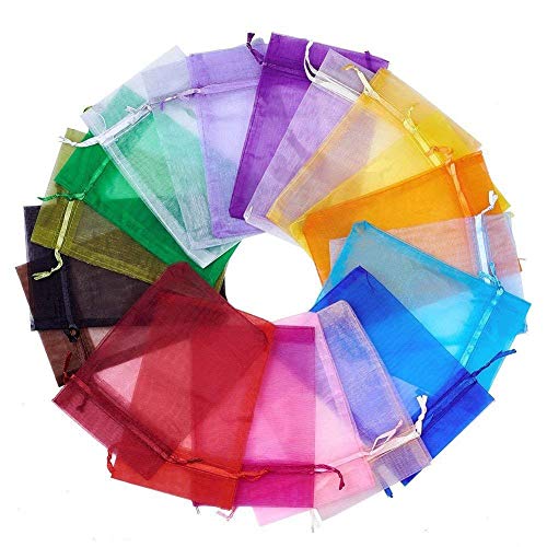 Wudygirl 100 PCS Drawstring Organza Bags 5X7 inches Jewelry Pouches Wedding Baby Shower Party Candy Favor Bags (100 pcs Mix, 5X7)