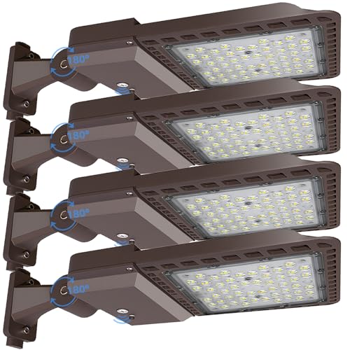 200W LED Parking Lot Light with Adjustable Arm Mount, 4 Pack 28,000LM 5000K Commercial Street Light with Dusk to Dawn Photocell IP65 Waterproof, ETL Listed for Road, Playing Field