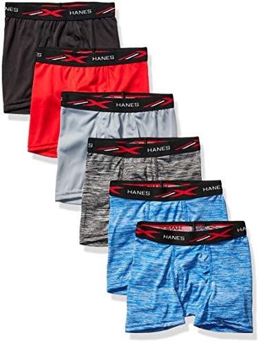 Hanes Boys' Boxer Briefs Pack, Lightweight Moisture-Wicking Underwear, Medium (pack of 6) (Colors/Patterns May Vary)