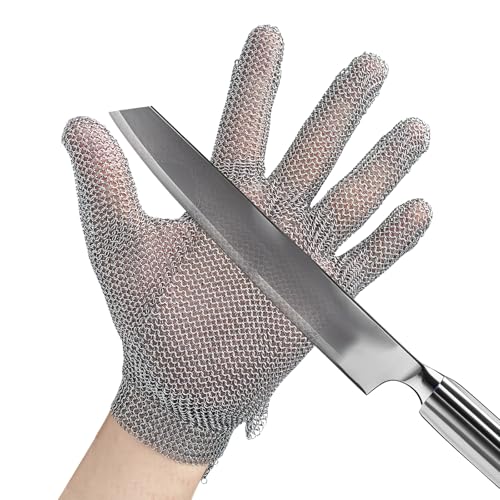 GOL-SIV ANSI A9 Cut Resistant Stainless Steel Metal Mesh Chainmail Gloves,Butcher Gloves Food Grade For for Kitchen Cooking, Butcher Meat Cutting, Oyster Shucking, Mandoline, 5 Finger, M