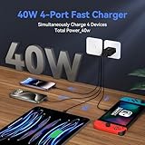 USB C Wall Fast Charger Block, 40W 4-Port Type C Charger Fast Charging Blocks PD Power Charger Adapter+QC 3.0 USB Multiport Charger Brick for Phone 16/15/14/13/12 Pro Max, Pad, Galaxy S24/23-Black